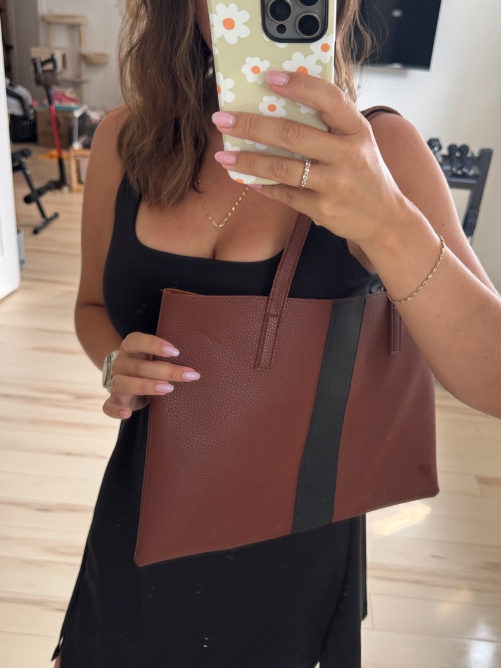 Vince Camuto Brown Tote with Black Stripe - Women's Shoulder Bag